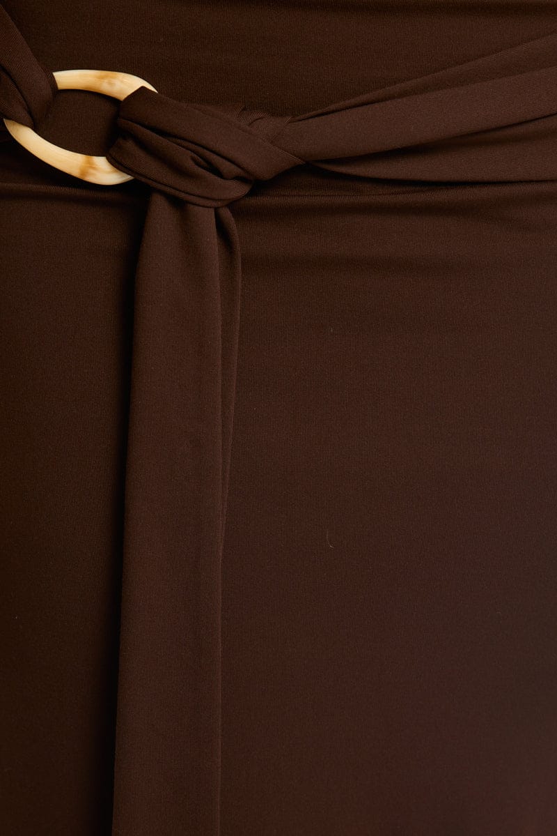 Brown Hardware Maxi Skirt Mid Rise Side Split