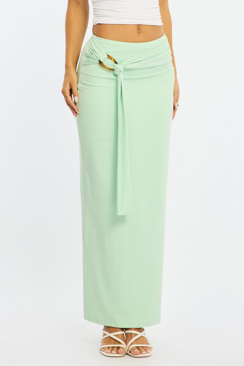 Green Hardware Maxi Skirt Mid Rise Side Split