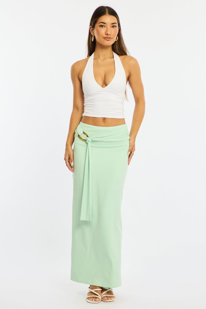 Green Hardware Maxi Skirt Mid Rise Side Split