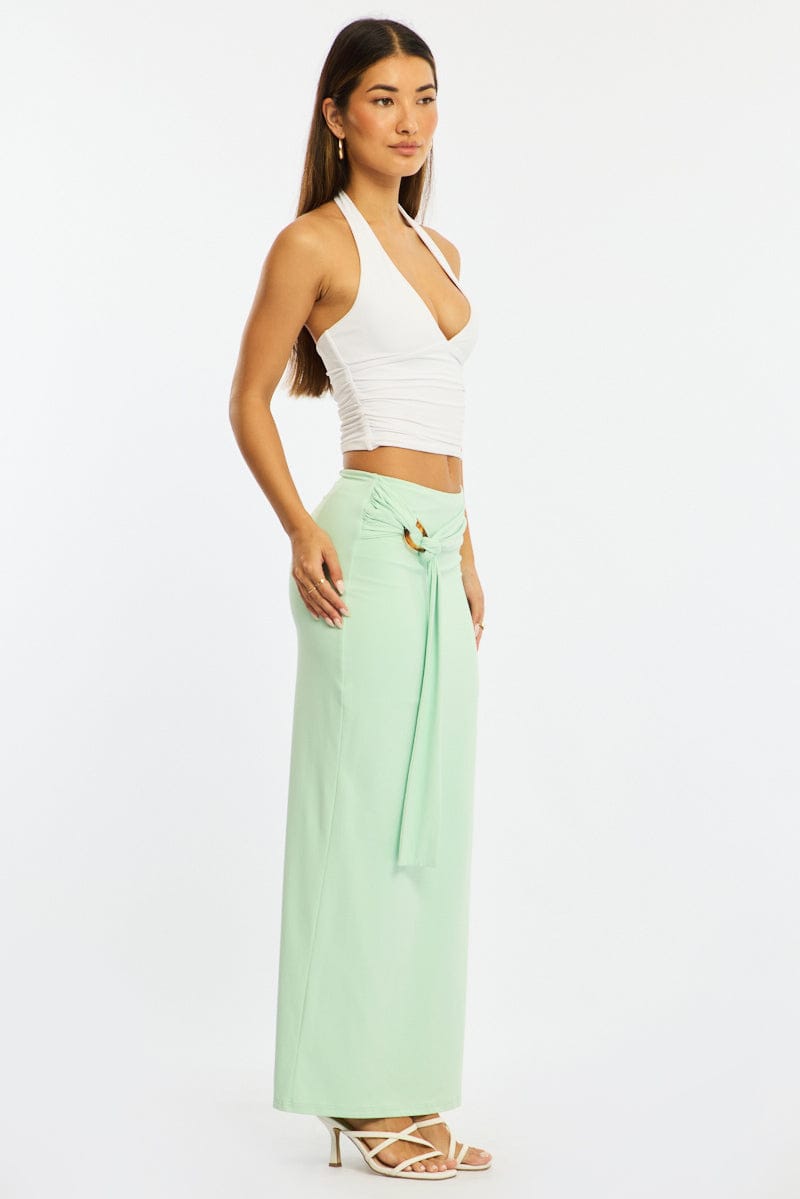 Green Hardware Maxi Skirt Mid Rise Side Split