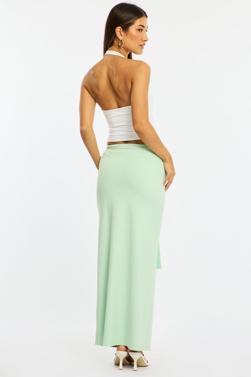 Green Hardware Maxi Skirt Mid Rise Side Split