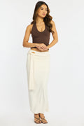 White Hardware Maxi Skirt Mid Rise Side Split
