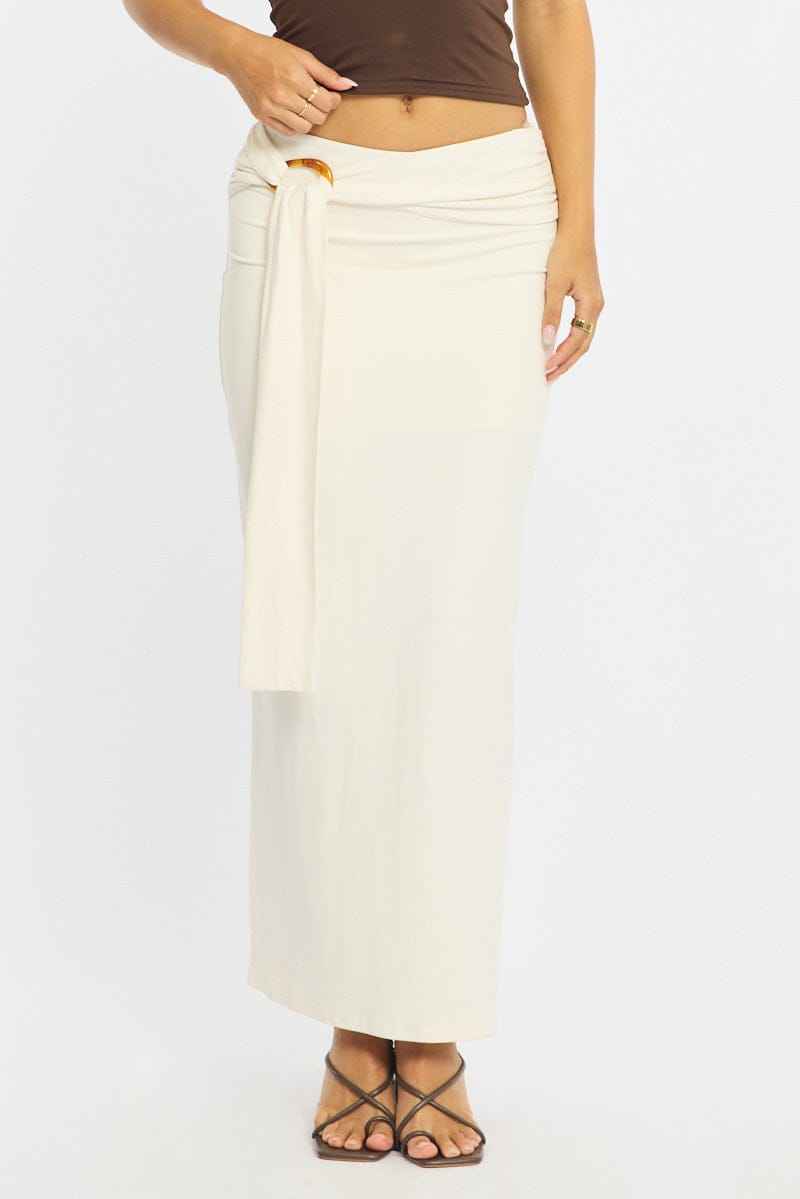 White Hardware Maxi Skirt Mid Rise Side Split