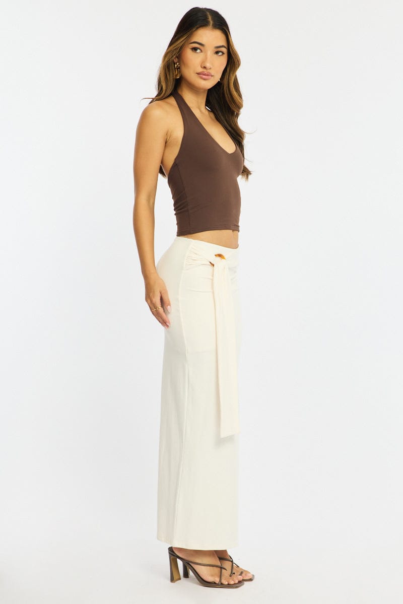 White Hardware Maxi Skirt Mid Rise Side Split