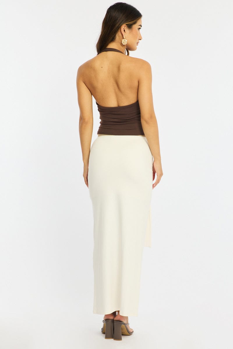 White Hardware Maxi Skirt Mid Rise Side Split