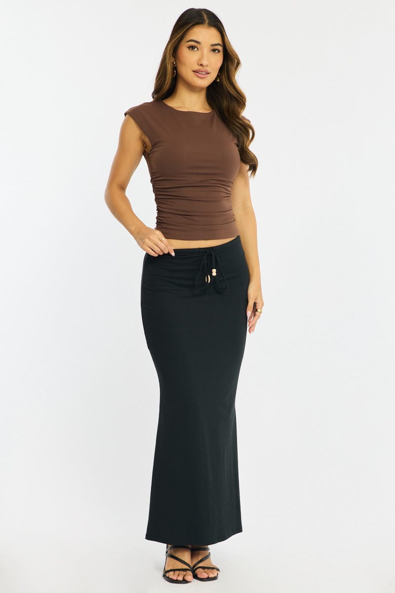 Black Maxi Skirt Elasticated Waist Beaded Details
