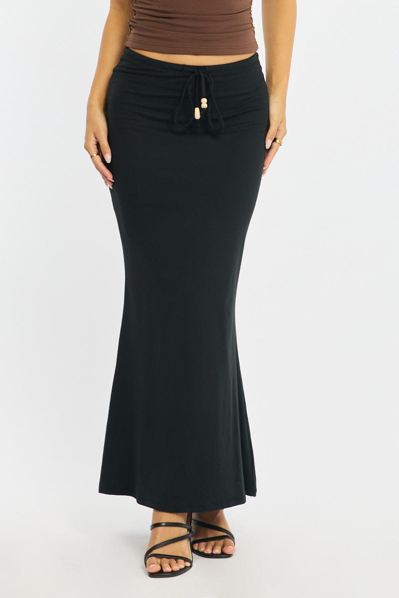 Black Maxi Skirt Elasticated Waist Beaded Details