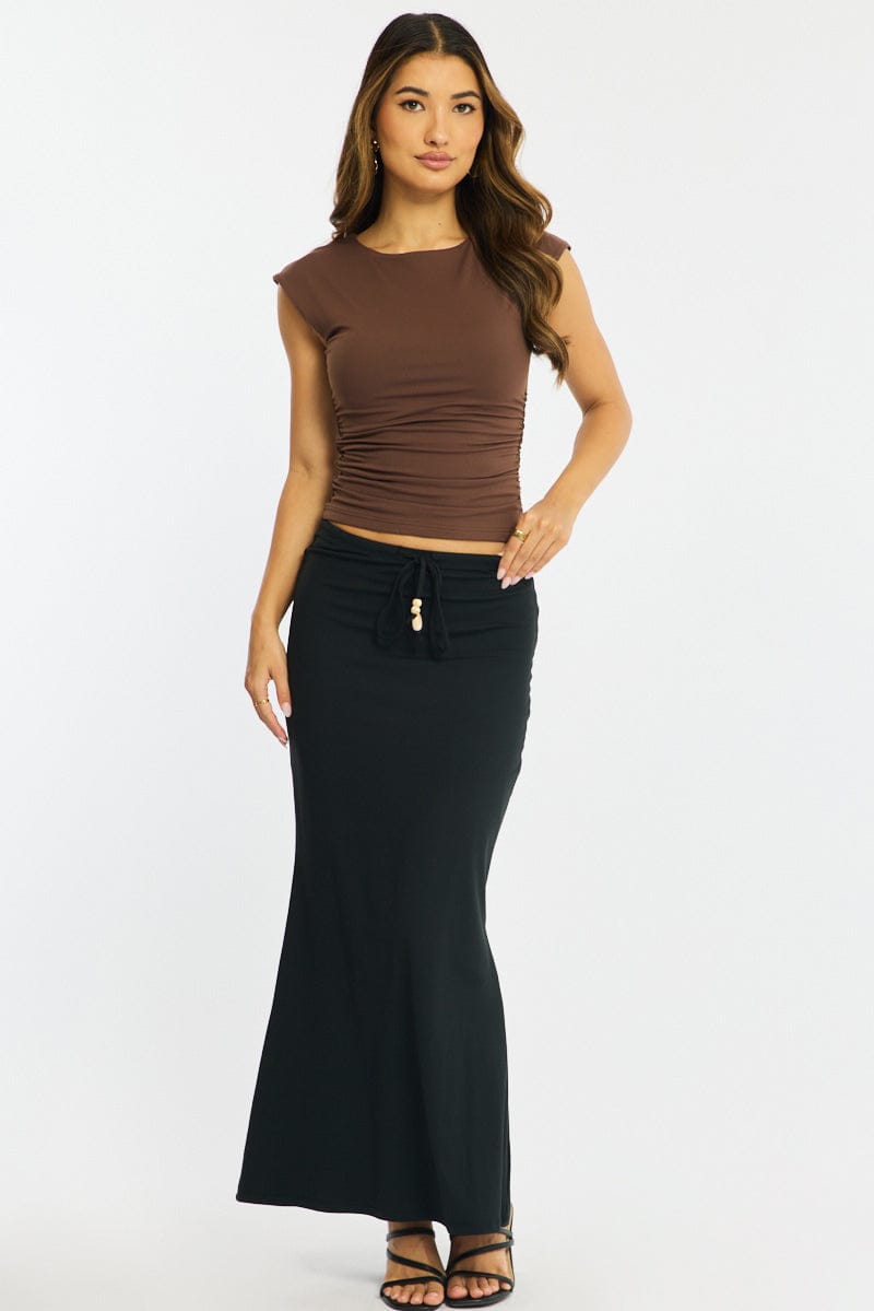 Black Maxi Skirt Elasticated Waist Beaded Details