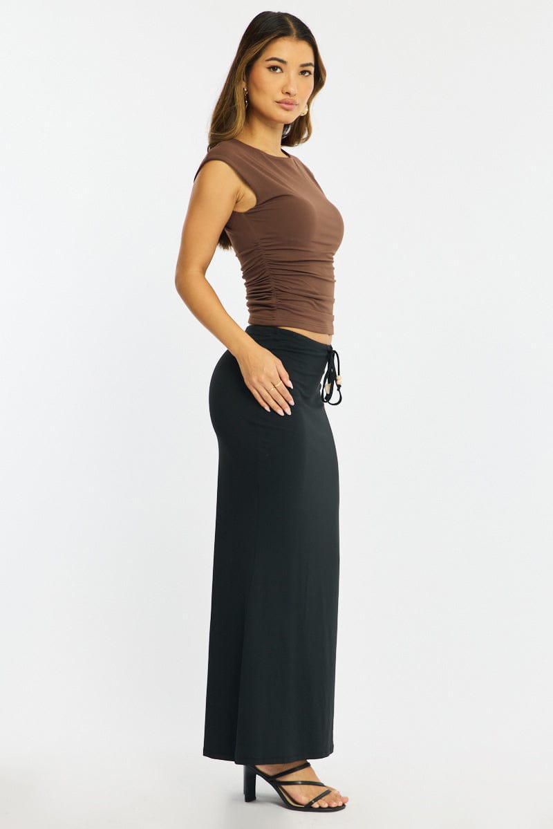Black Maxi Skirt Elasticated Waist Beaded Details