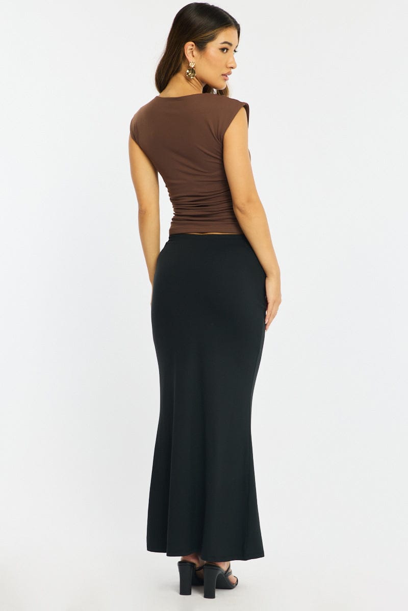 Black Maxi Skirt Elasticated Waist Beaded Details