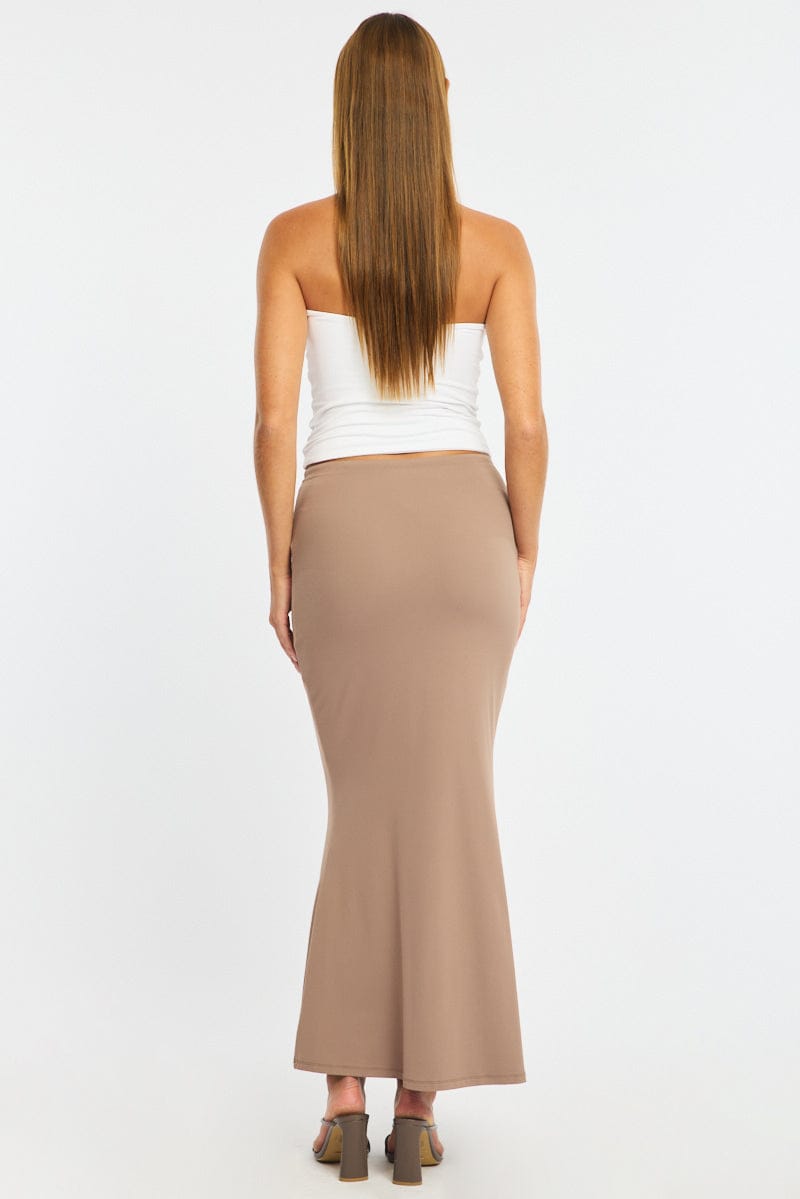 Brown Maxi Skirt Elasticated Waist Beaded Details