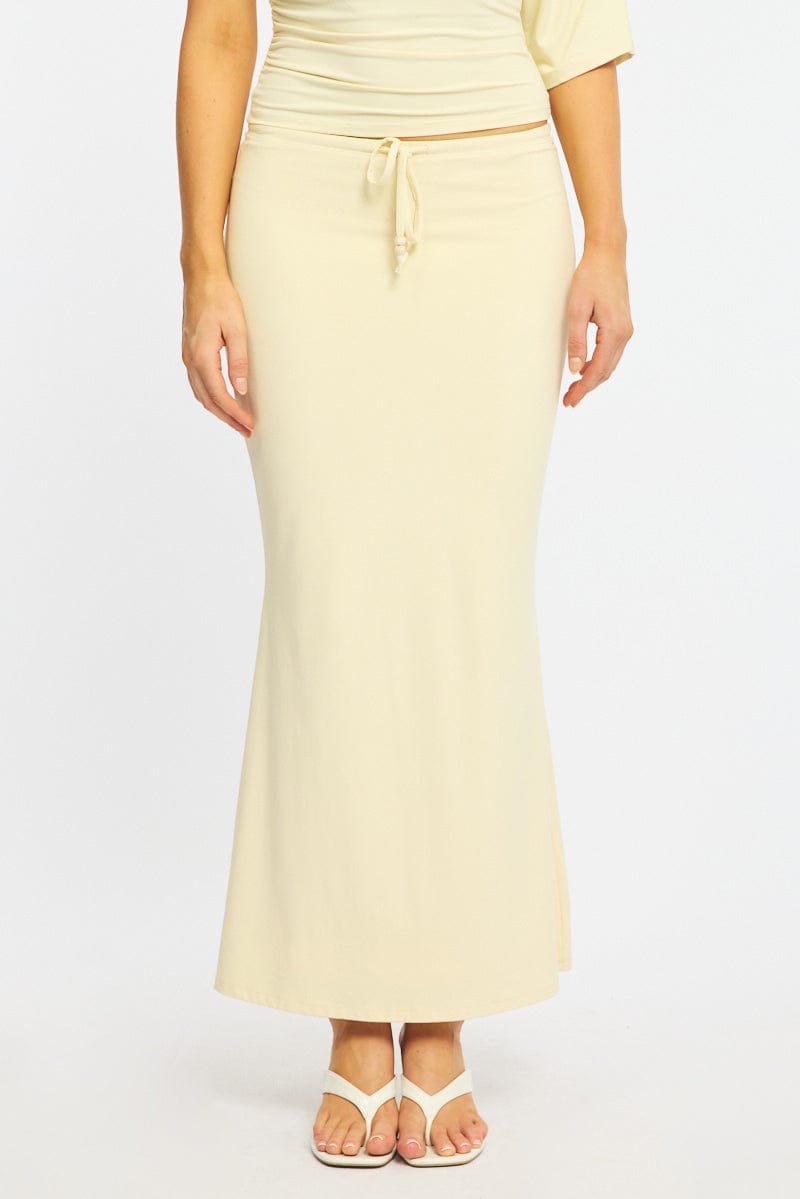 Yellow Maxi Skirt Elasticated Waist Beaded Details