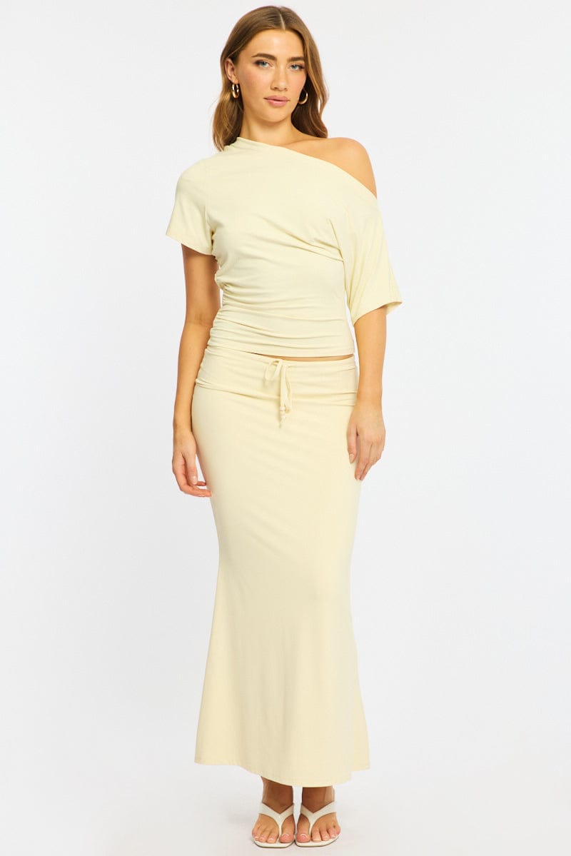 Yellow Maxi Skirt Elasticated Waist Beaded Details