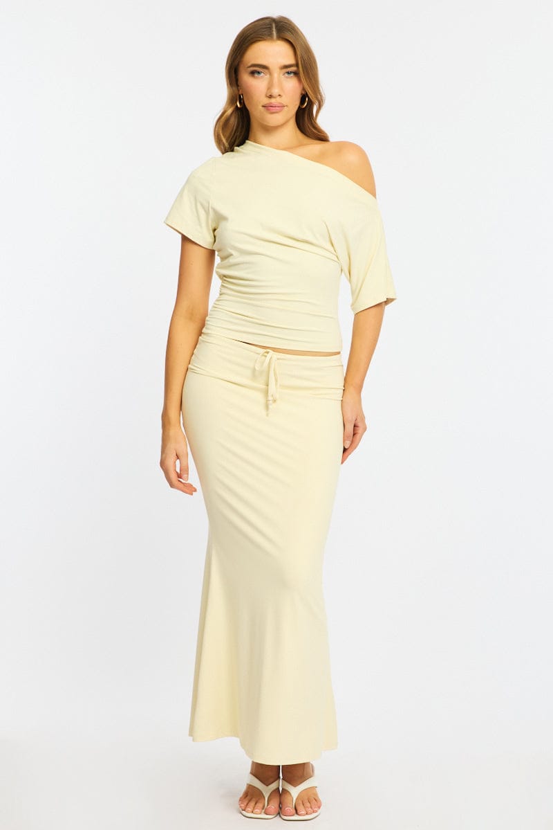 Yellow Maxi Skirt Elasticated Waist Beaded Details
