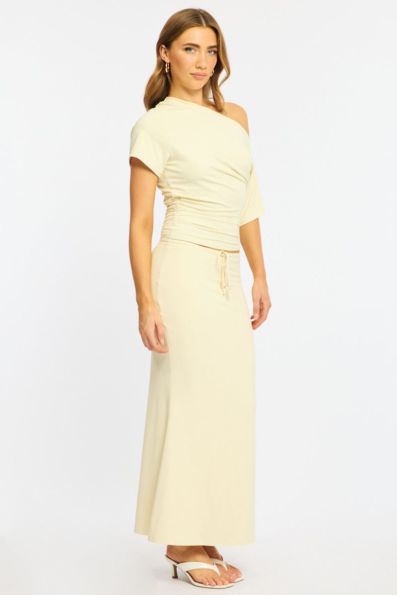Yellow Maxi Skirt Elasticated Waist Beaded Details