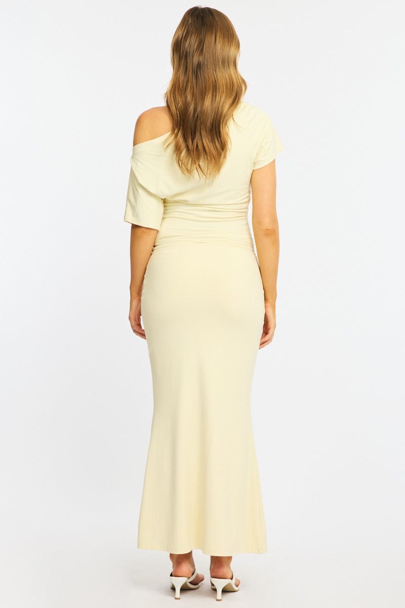 Yellow Maxi Skirt Elasticated Waist Beaded Details