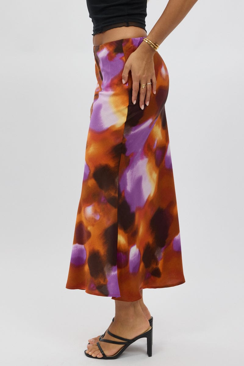 Multi Abstract Slip Skirt High Rise Elastic Waist