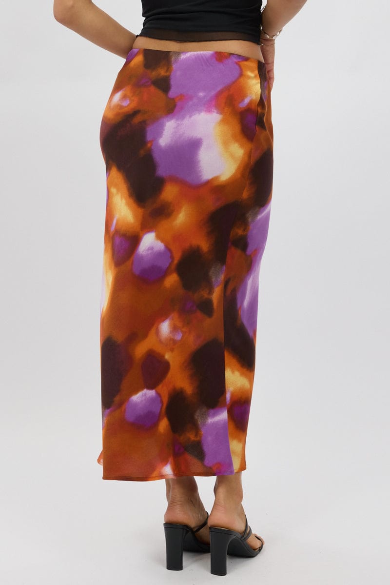 Multi Abstract Slip Skirt High Rise Elastic Waist