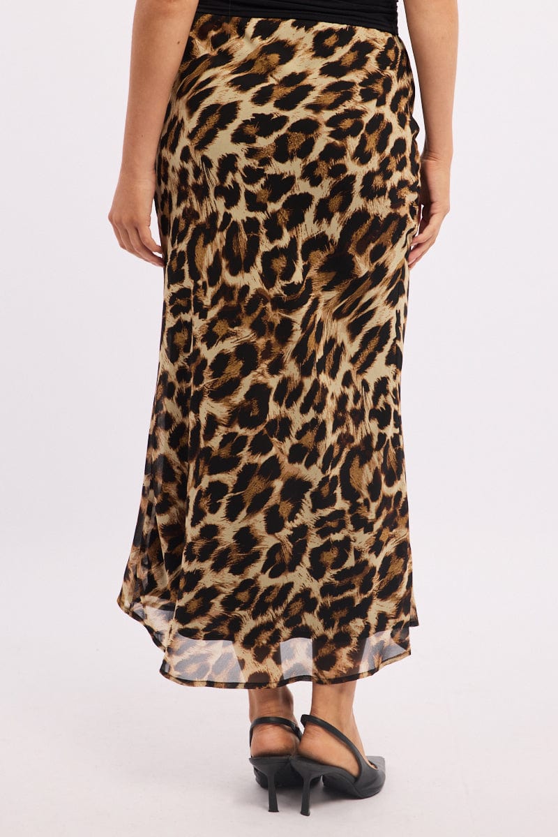 Brown Animal Print Slip Skirt High Rise Elastic