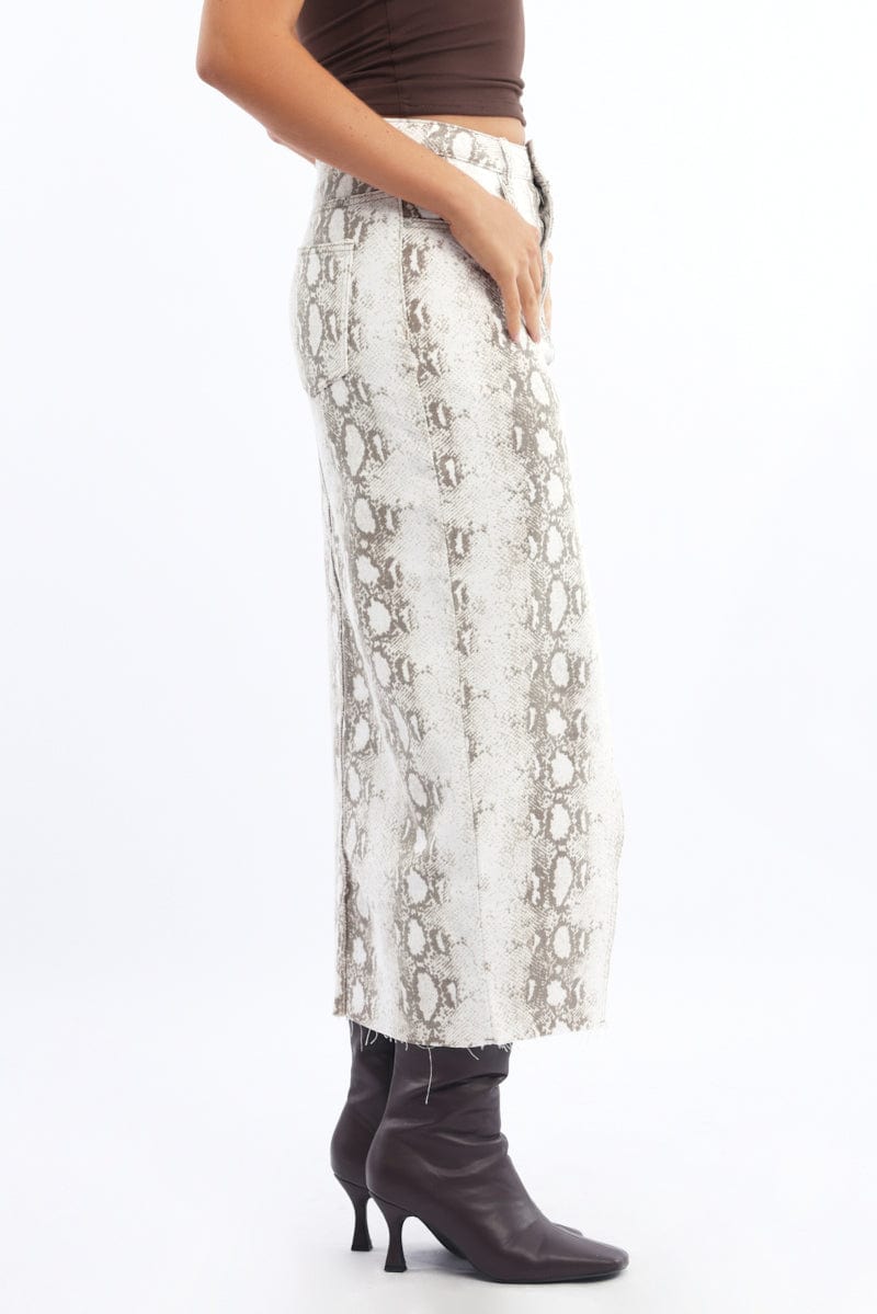 Beige Animal Print Snake Skin Skirt High Rise