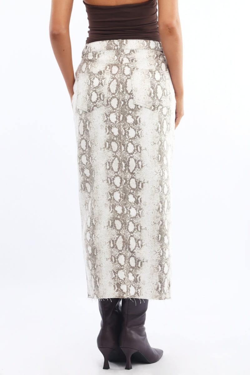 Beige Animal Print Snake Skin Skirt High Rise