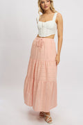 Orange Tiered Maxi Skirt High Rise Elastic Waist