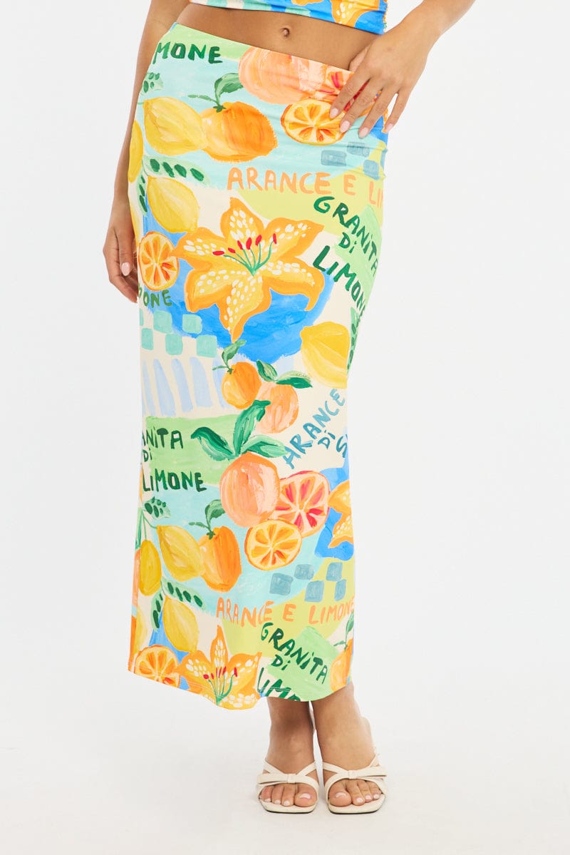 Multi Abstract Supersoft Maxi Skirt Elastic Waist Lined
