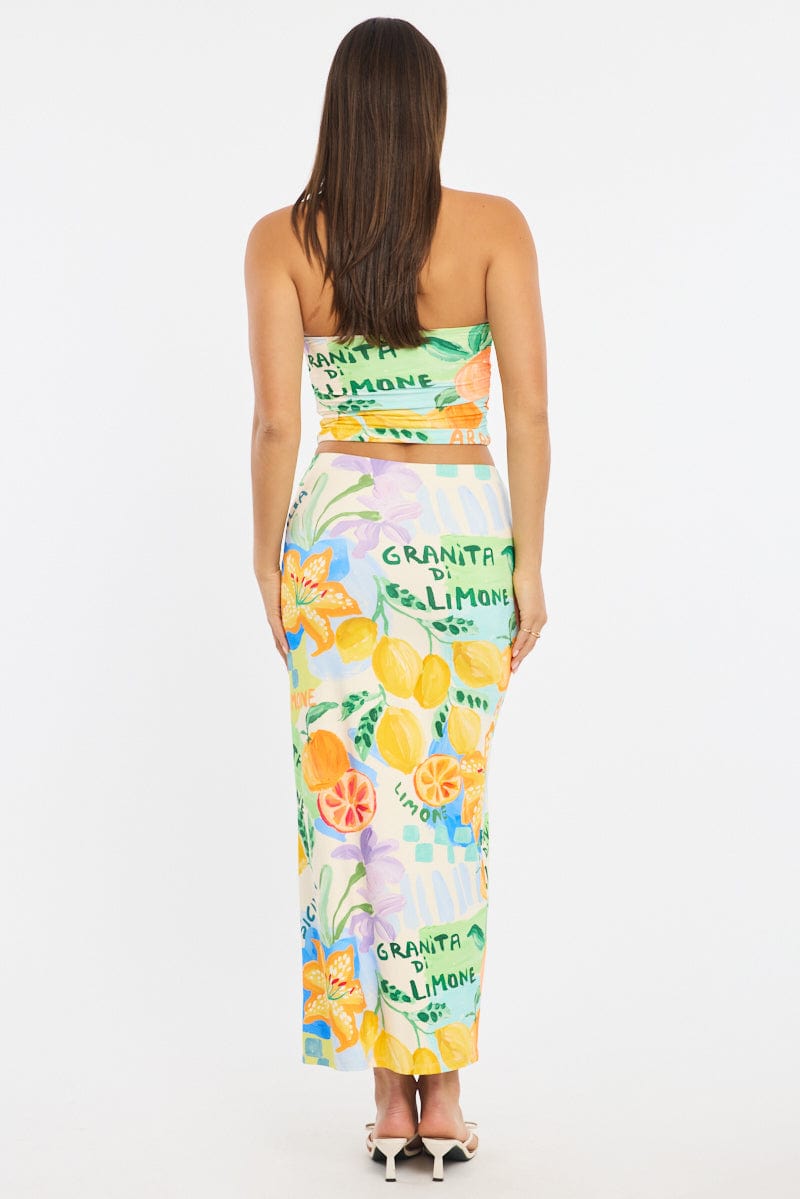 Multi Abstract Supersoft Maxi Skirt Elastic Waist Lined