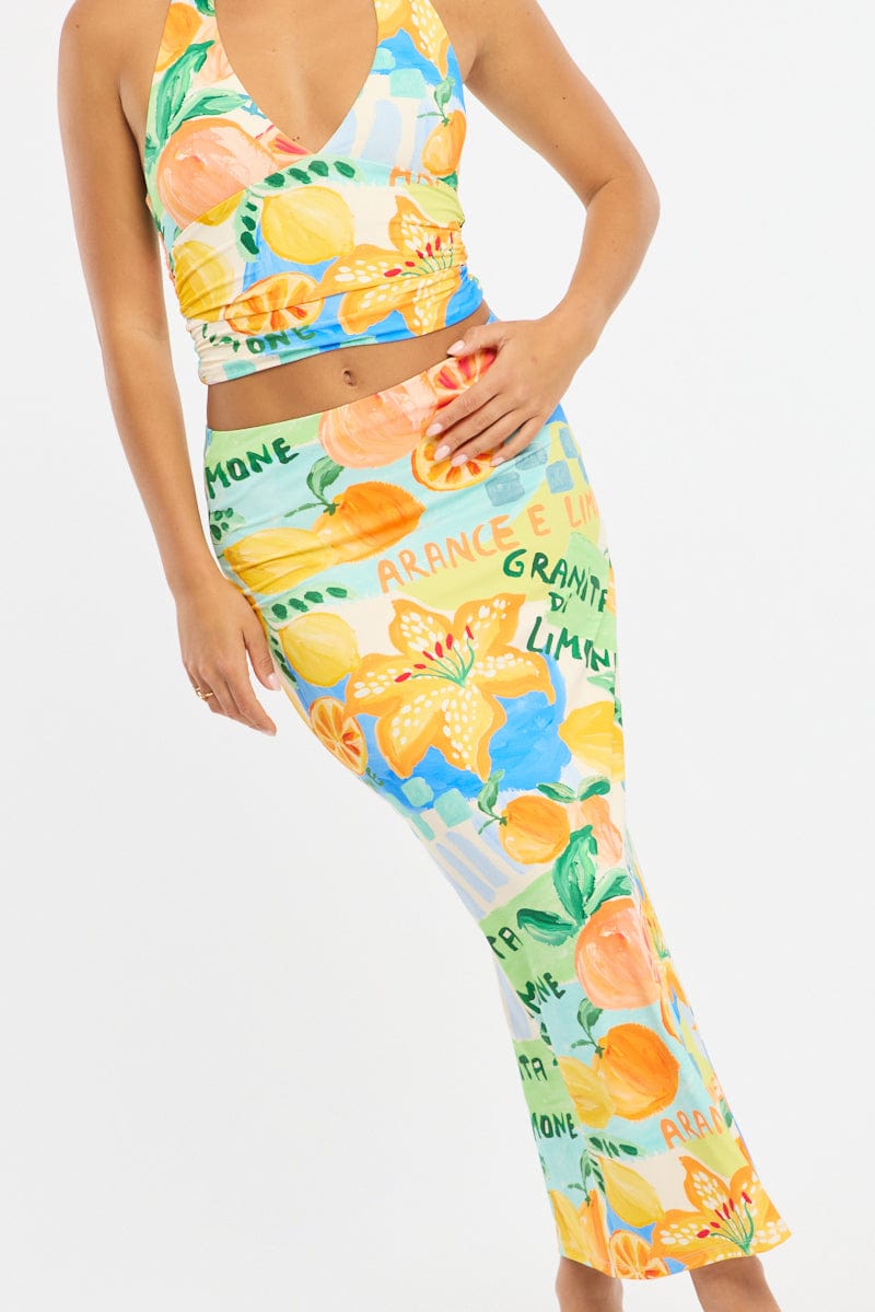 Multi Abstract Supersoft Maxi Skirt Elastic Waist Lined