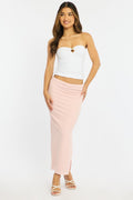 Pink Maxi Skirt Elasticated Waist Side Split Textured