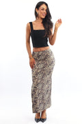 Brown Animal Print Leopard Maxi Skirt Side Split