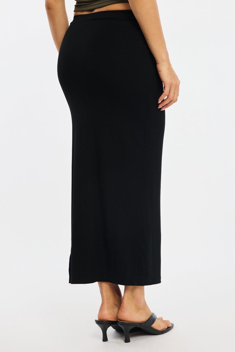 Black Maxi Skirt Elasticated Waist Side Split Lined