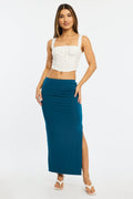 Blue Maxi Skirt Elasticated Waist Side Split Lined
