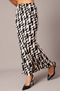 Black Geo Slip Skirt Maxi Drawstring Waist