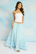 Blue Maxi Skirt Elasticated Waist Tiered Frilled