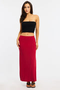 Red Maxi Skirt Elastic Waist Lace Trim Lined