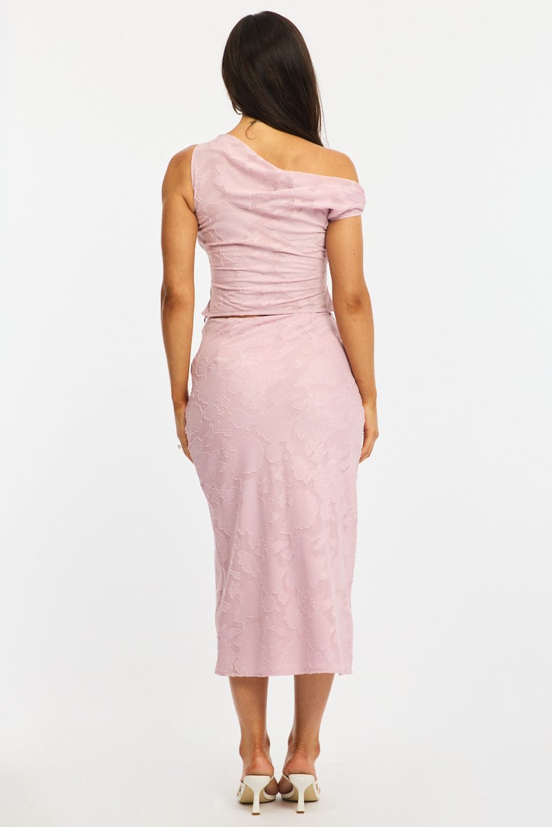 Pink Maxi Skirt High Rise Textured Lined