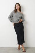 Black Midi Skirt Mid Rise Chiffon Lined
