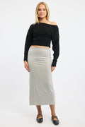 Grey Maxi Skirt Elasticated Lace Trim Jersey Lined