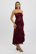 Red Maxi Skirt High Rise Ruffle Frill Hem