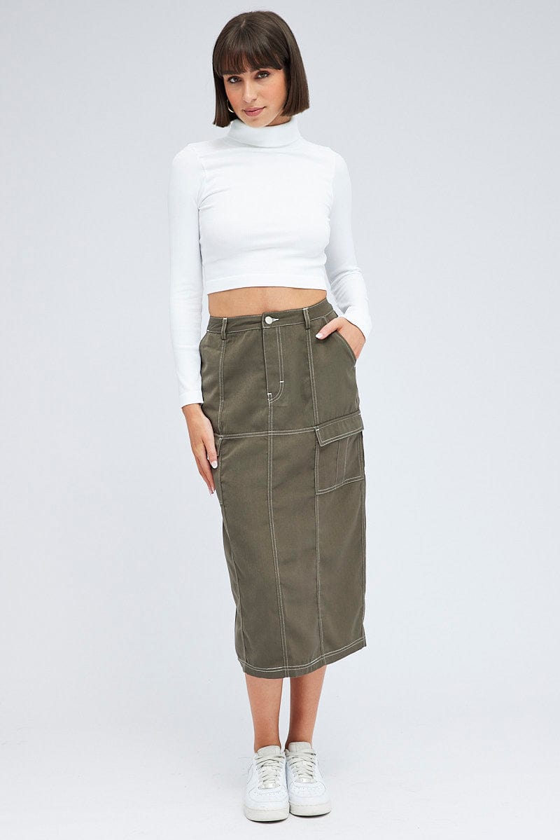 Grey Cargo Skirt Mid Rise Contrast Utility