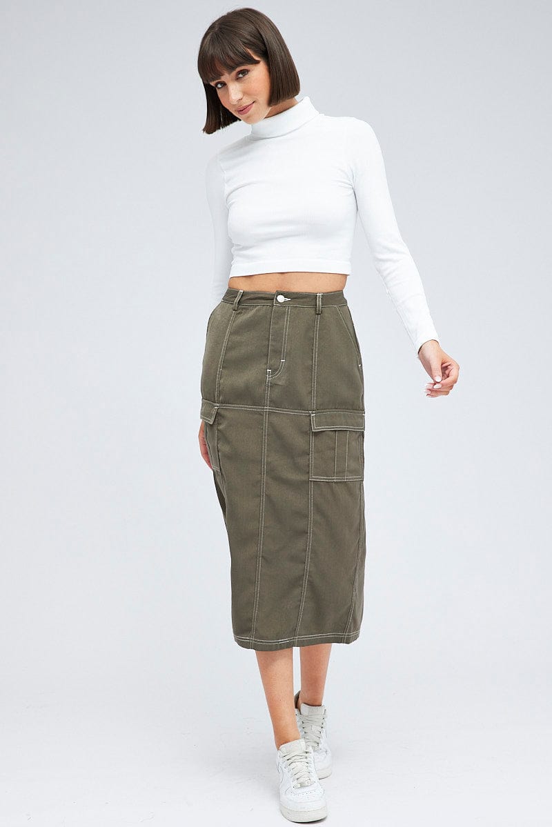 Grey Cargo Skirt Mid Rise Contrast Utility