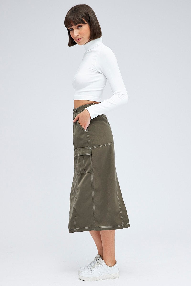 Grey Cargo Skirt Mid Rise Contrast Utility