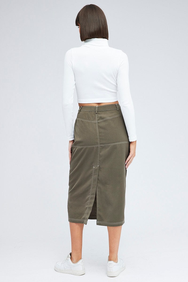 Grey Cargo Skirt Mid Rise Contrast Utility