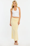 Yellow Midaxi Skirt Elastic Waisthigh Rise Stretch Eyelet