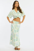 Green Abstract Midaxi Skirt Relaxed Fit Elastic Waist