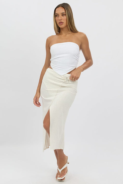 Beige Midaxi Skirt Buckle Linen Blend
