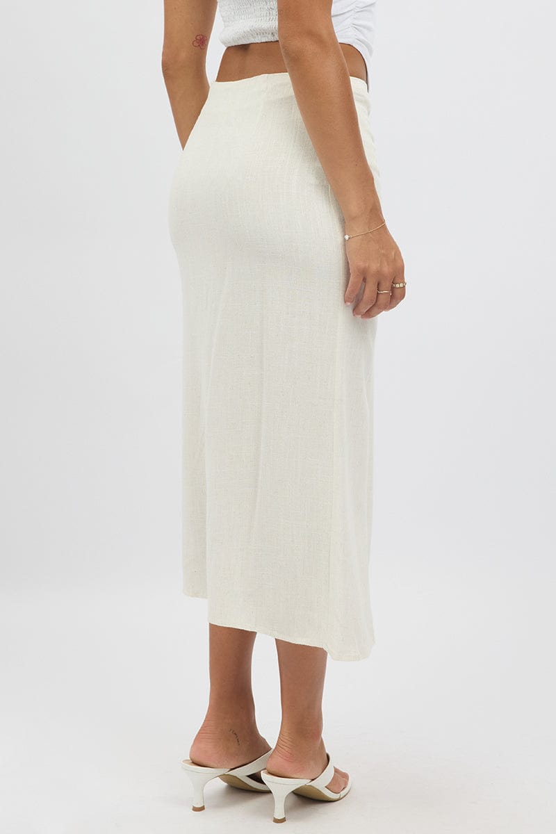 Beige Midaxi Skirt Buckle Linen Blend
