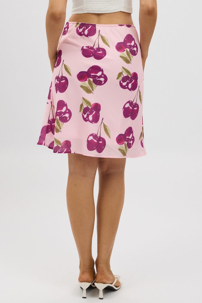 Pink Abstract Picot Trim Midi Skirt Chiffon Lined