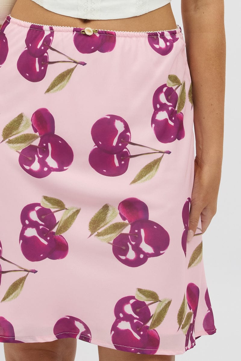 Pink Abstract Picot Trim Midi Skirt Chiffon Lined